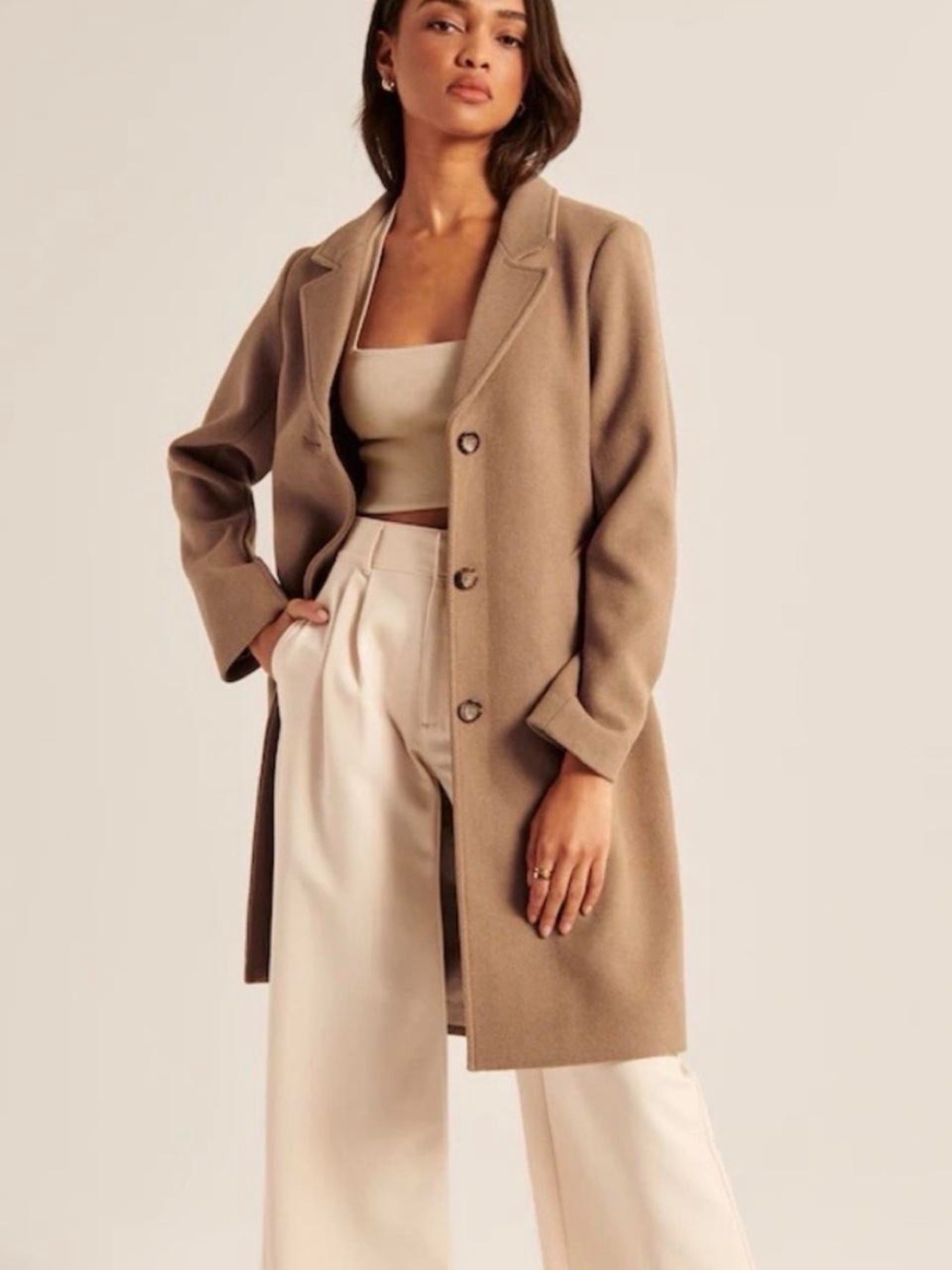 Abercrombie & Fitch - Wool Blend Dad Trench Coat in Camel/Tan - Small
